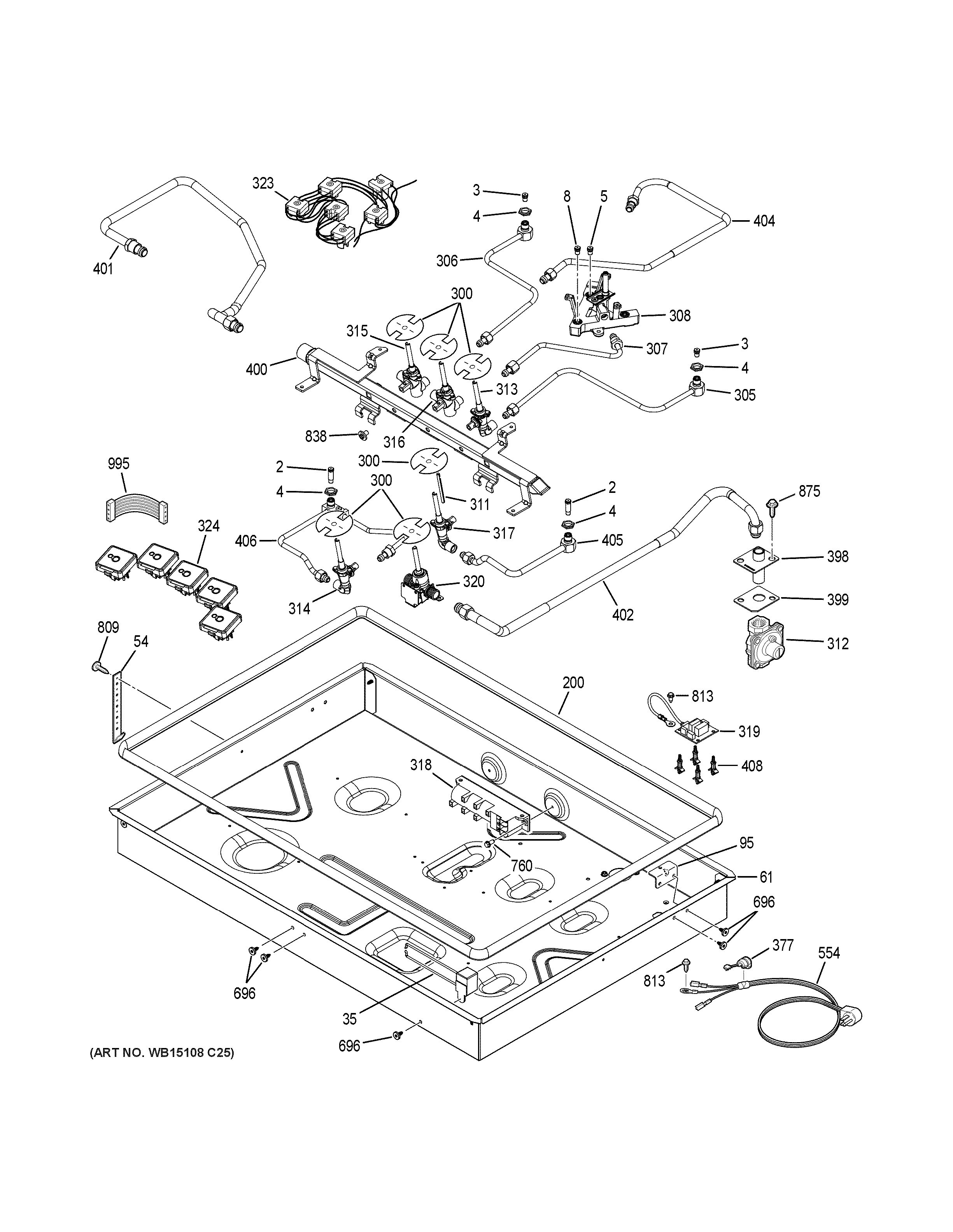 Assembly View for GAS & BURNER PARTS CGP350SET3SS