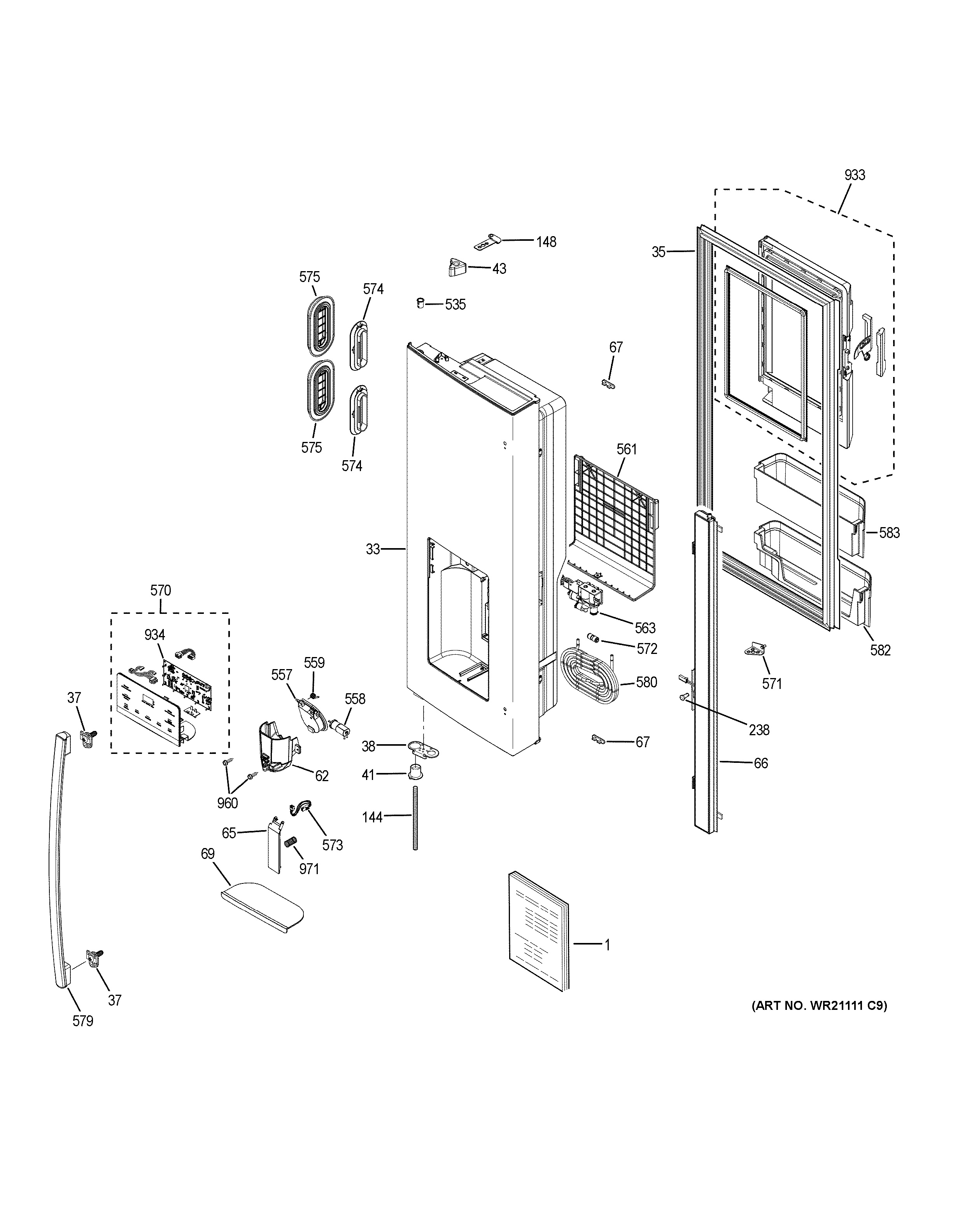 Assembly View for DISPENSER DOOR GFE24JSKAFSS