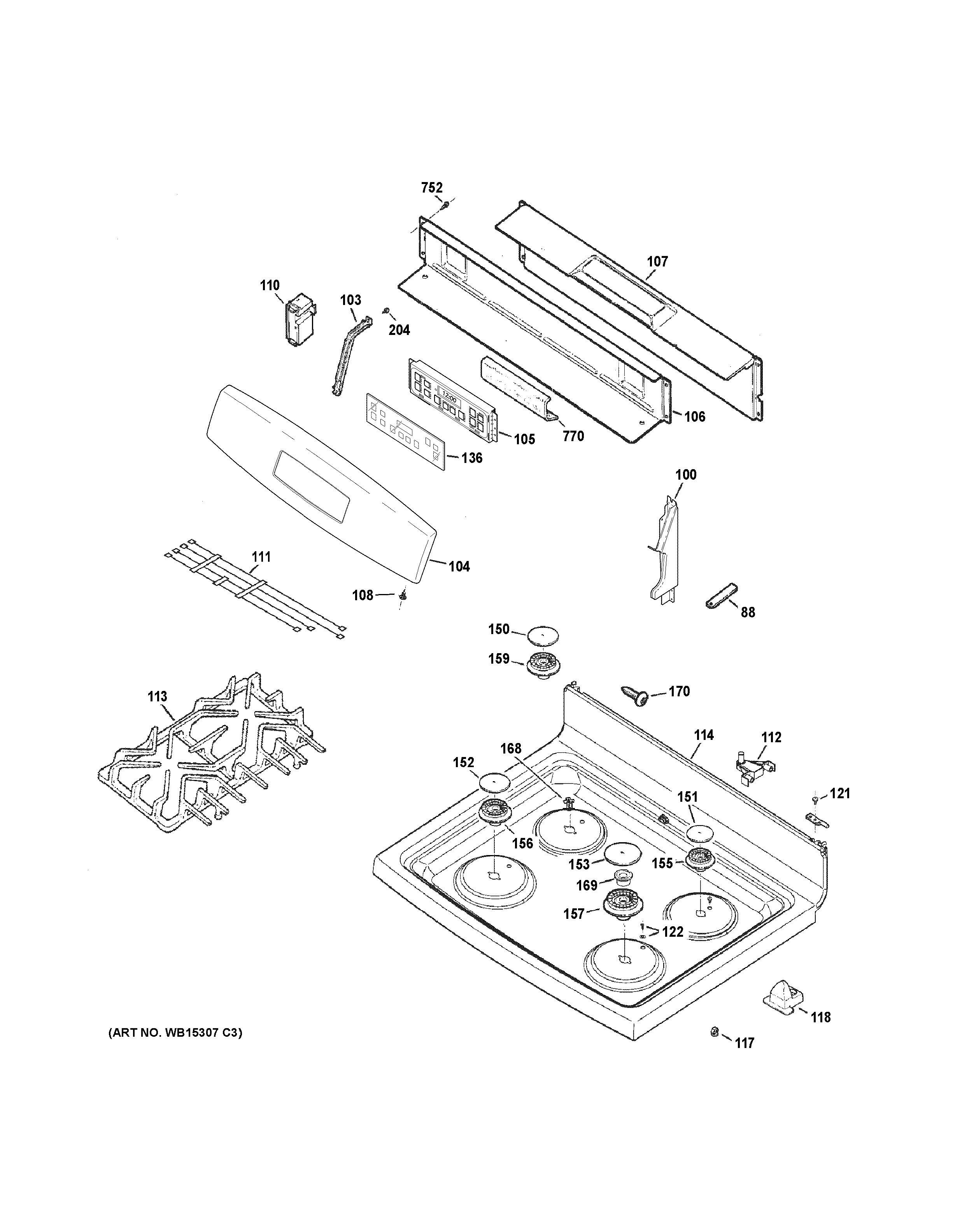 Assembly View for CONTROL PANEL & COOKTOP | JGB640DEF1WW