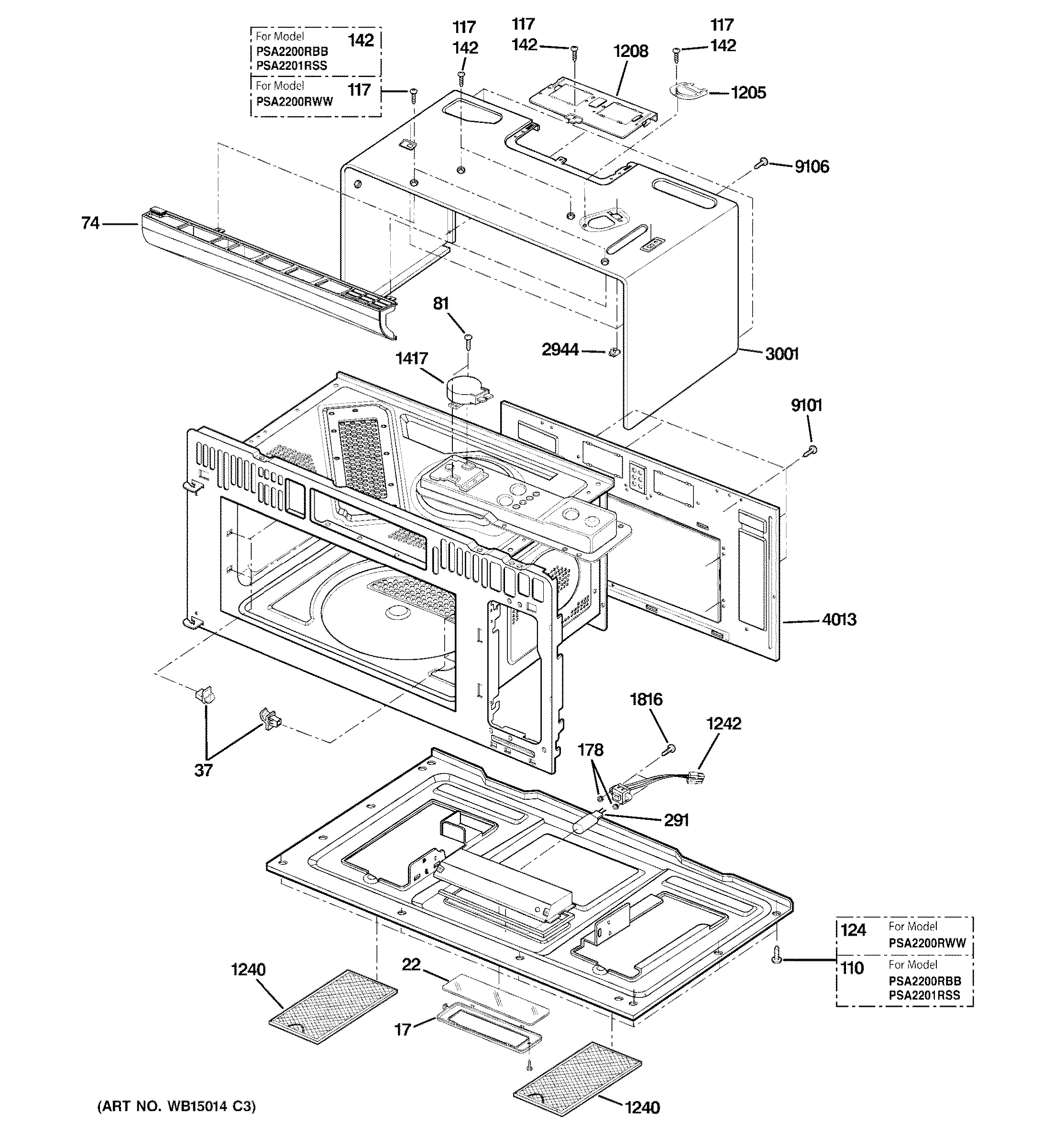 Assembly View for OVEN CAVITY PARTS PSA2200RWW02