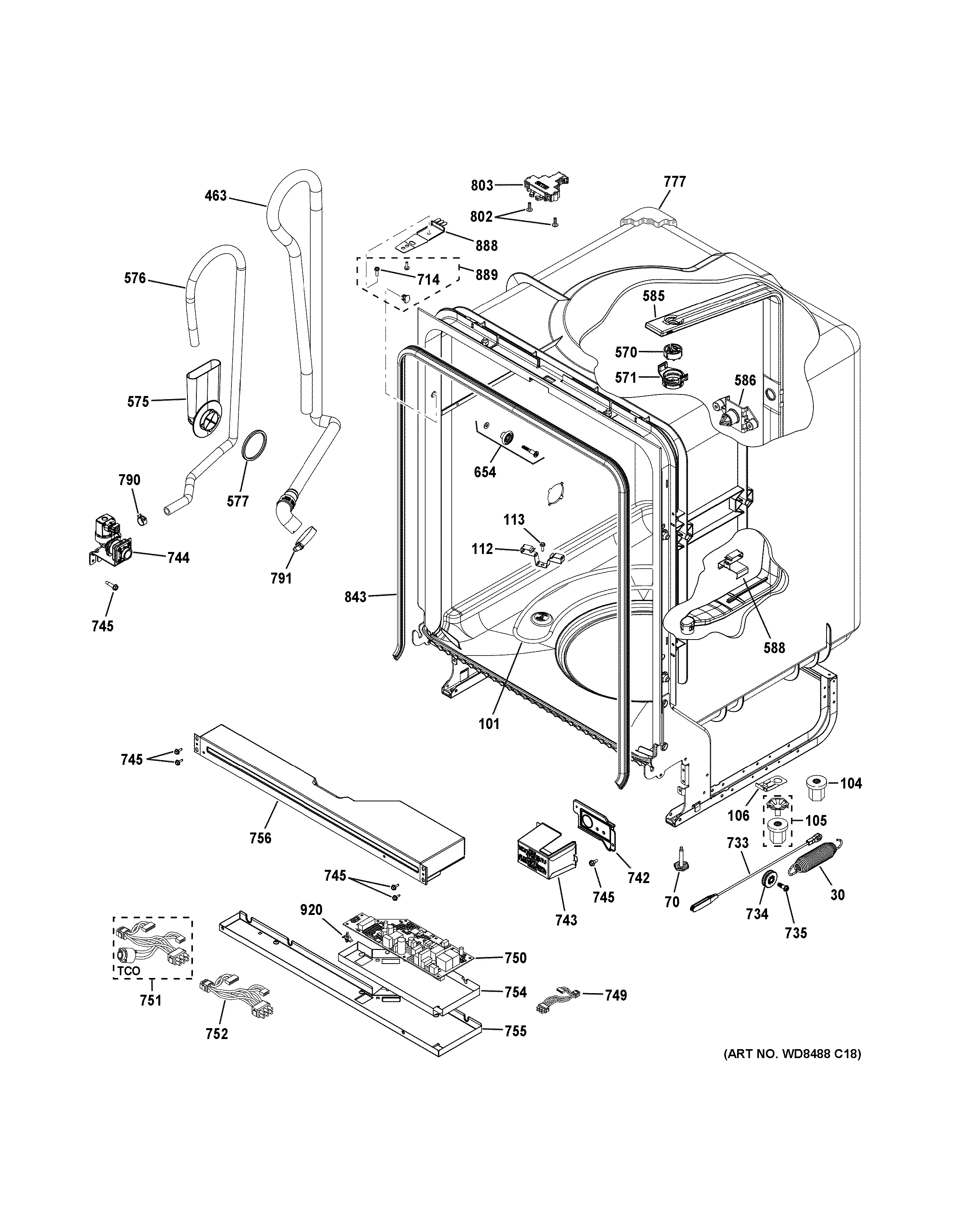 Assembly View for BODY PARTS GDF520PGJ2WW