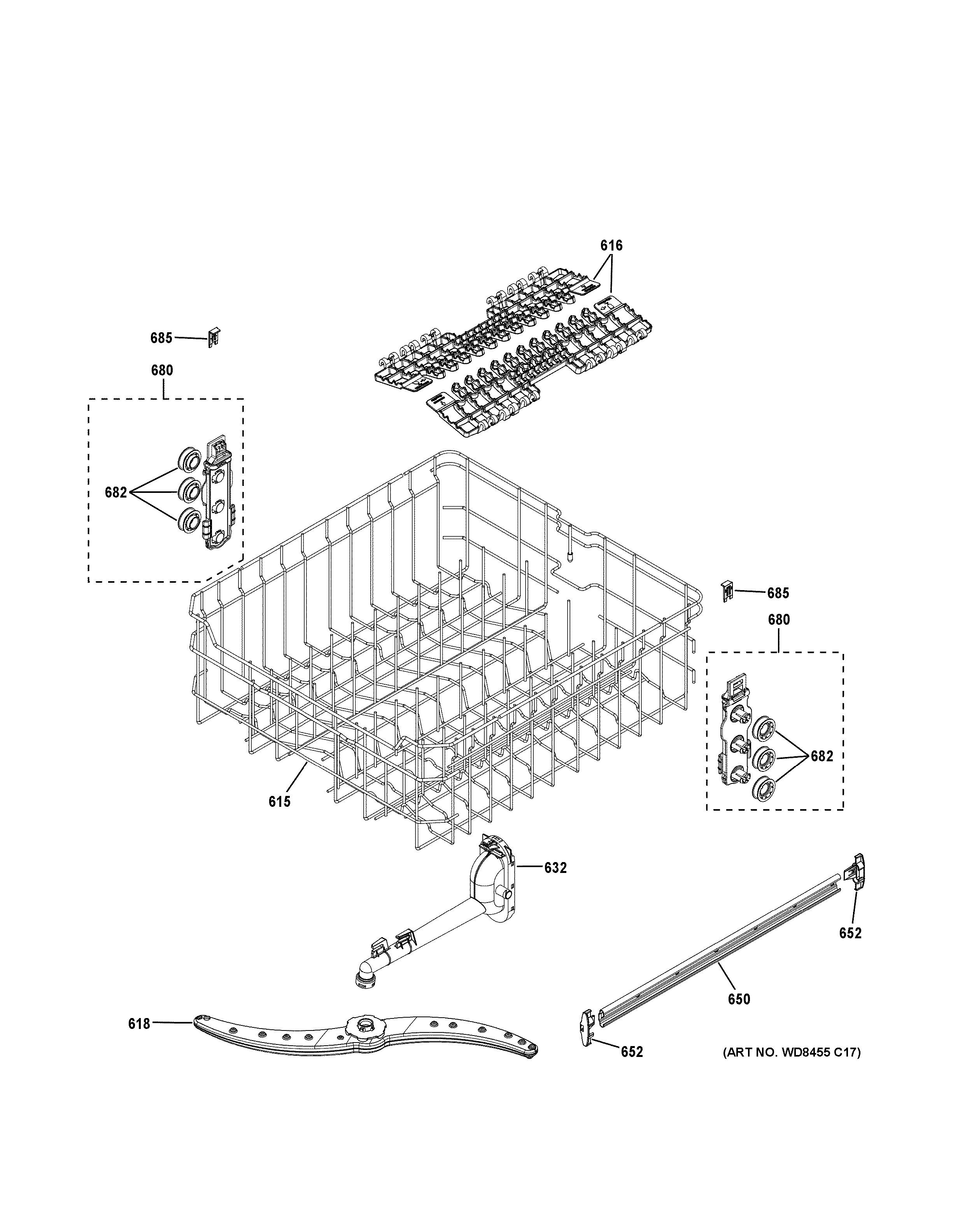 Assembly View for UPPER RACK ASSEMBLY GDF520PGJ2WW