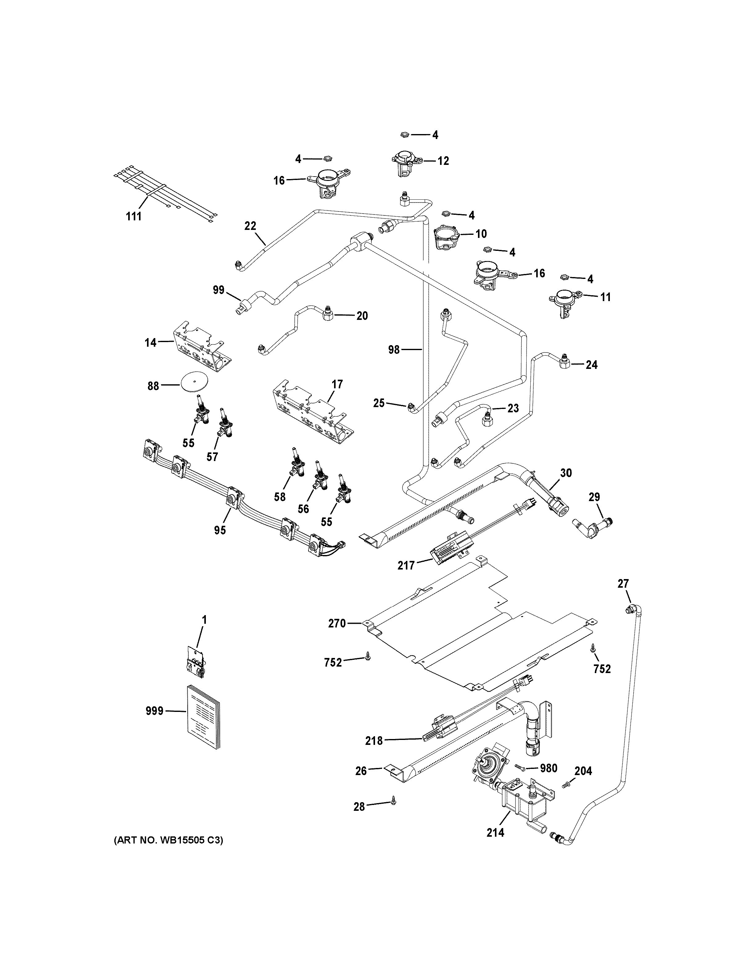 Assembly View for GAS & BURNER PARTS | JGSS66SEL1SS