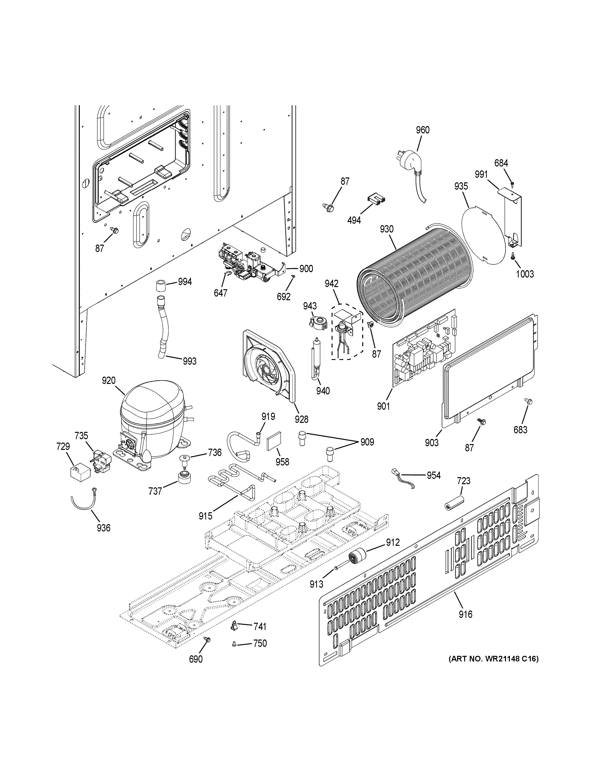 Assembly View for MACHINE COMPARTMENT PYE22KSKBSS