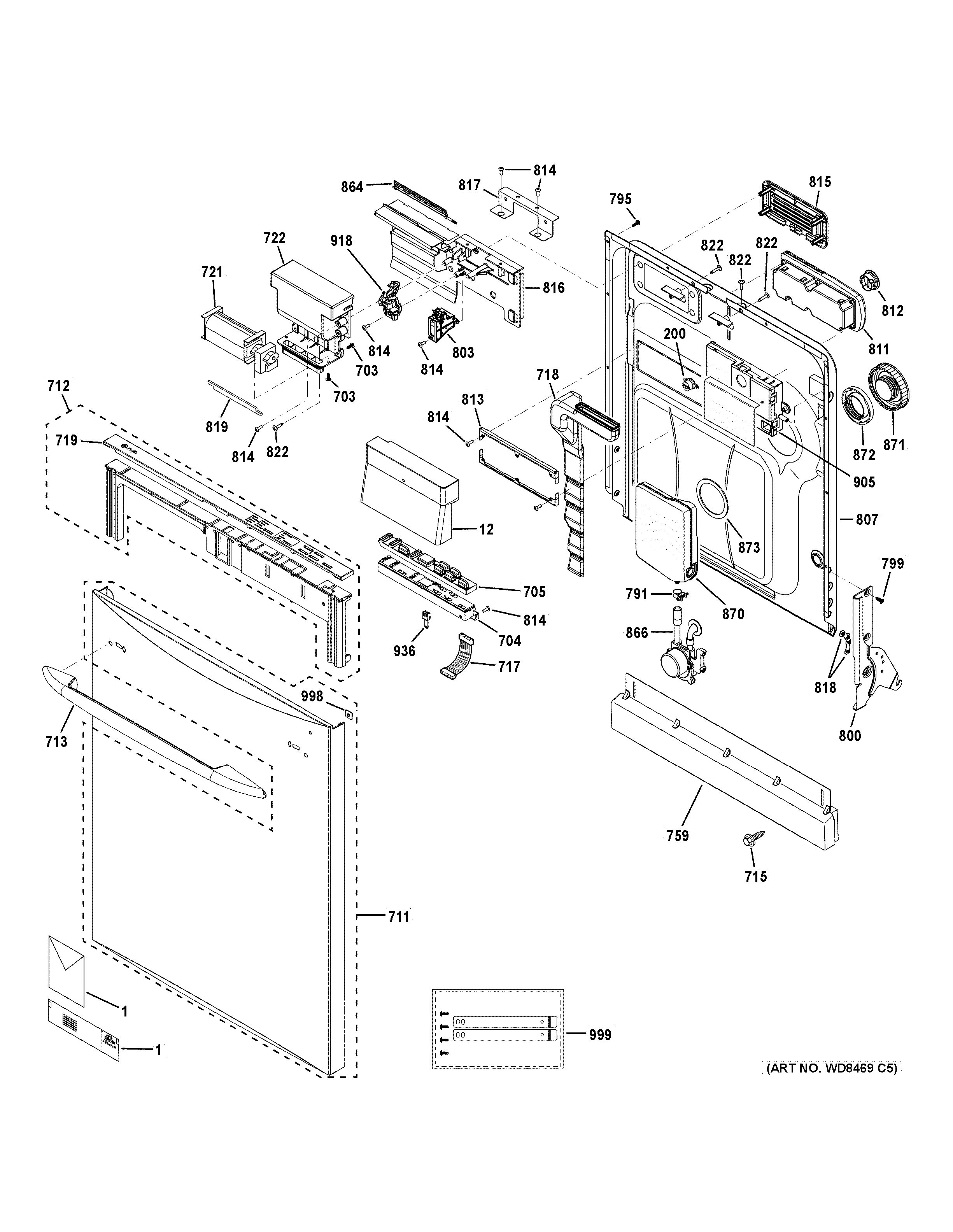 Assembly View for ESCUTCHEON & DOOR ASSEMBLY PDWT380V00SS