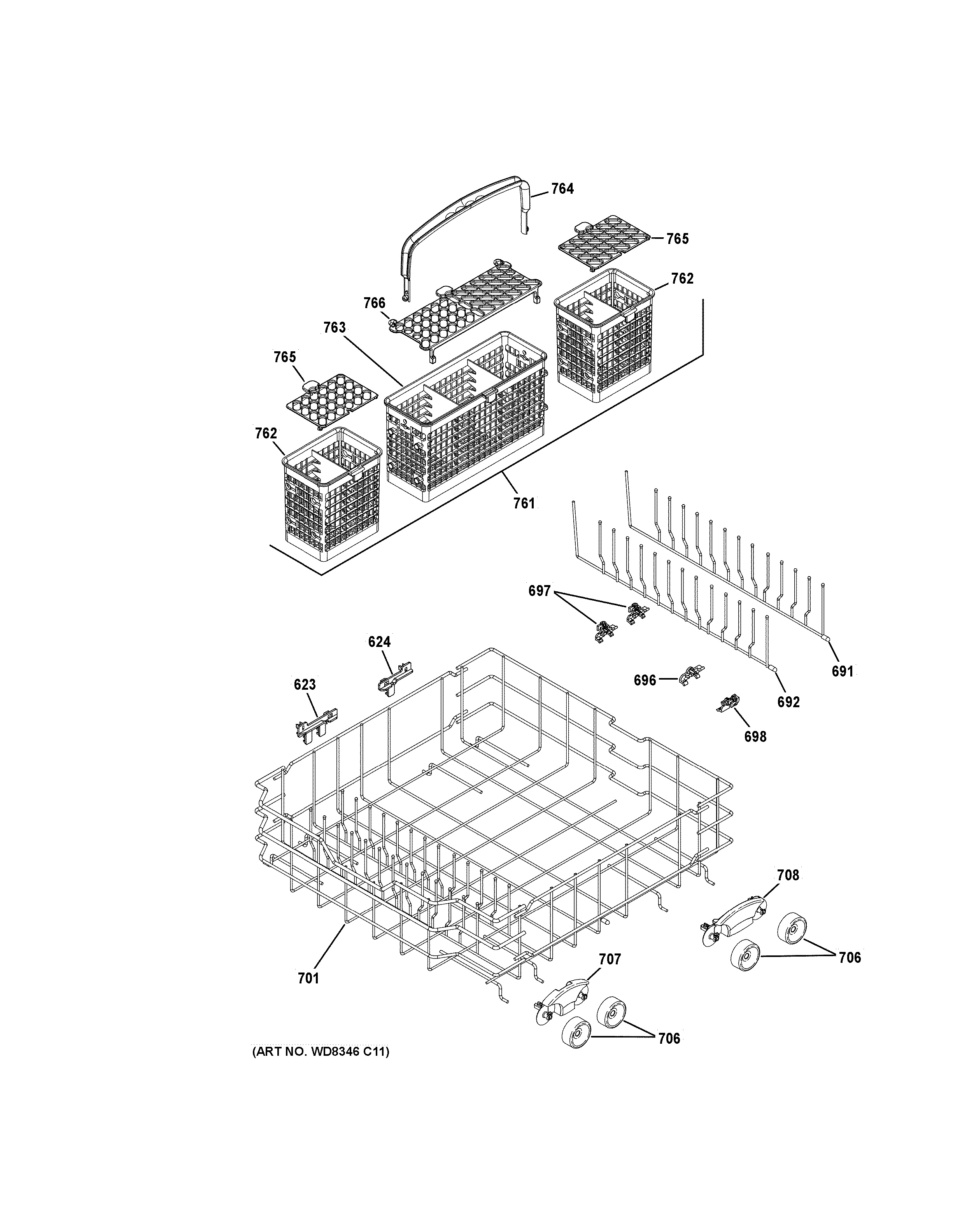 Assembly View for LOWER RACK ASSEMBLY | PDWT380V00SS