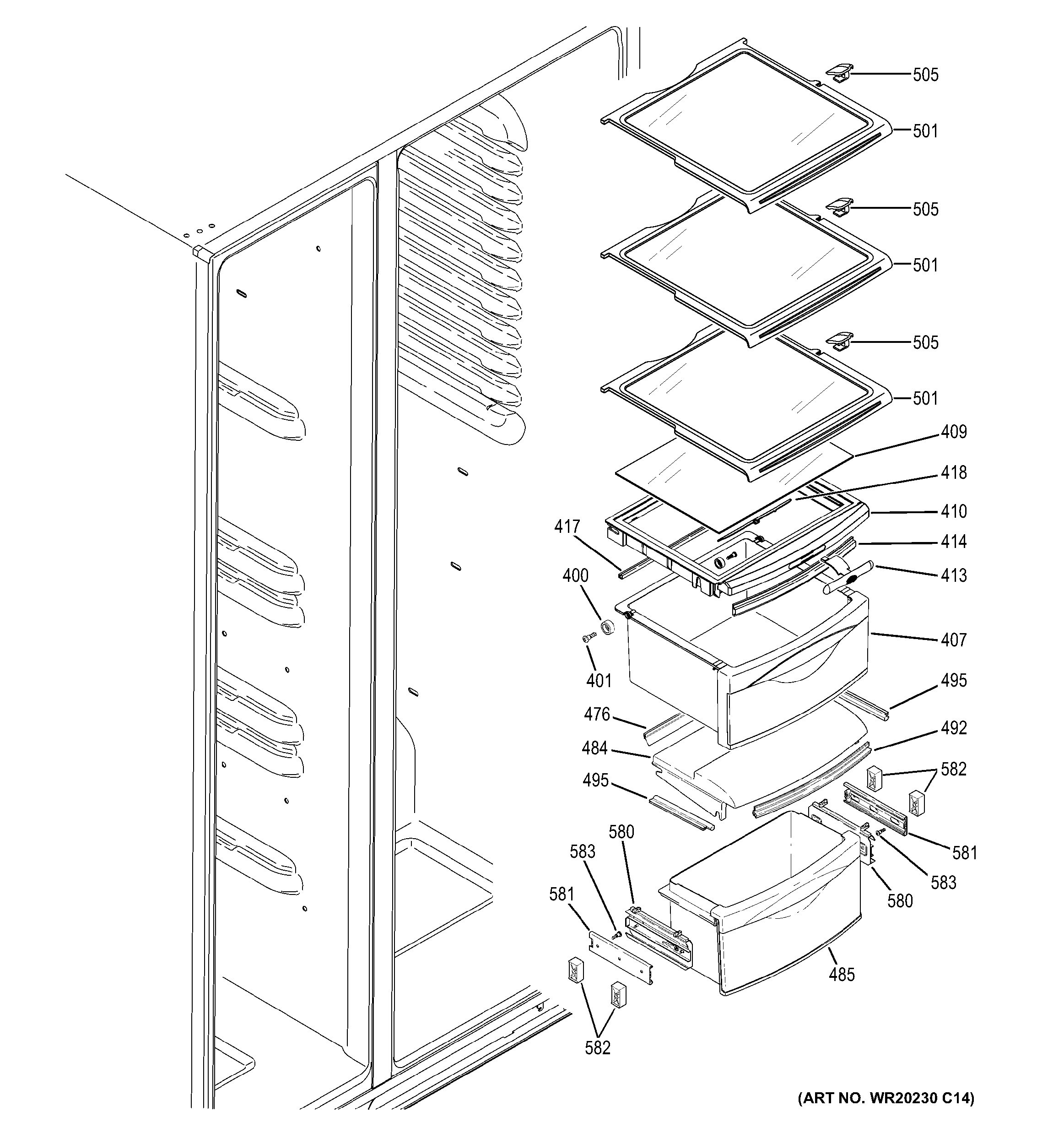 Assembly View for FRESH FOOD SHELVES | GZS22DSJEFSS