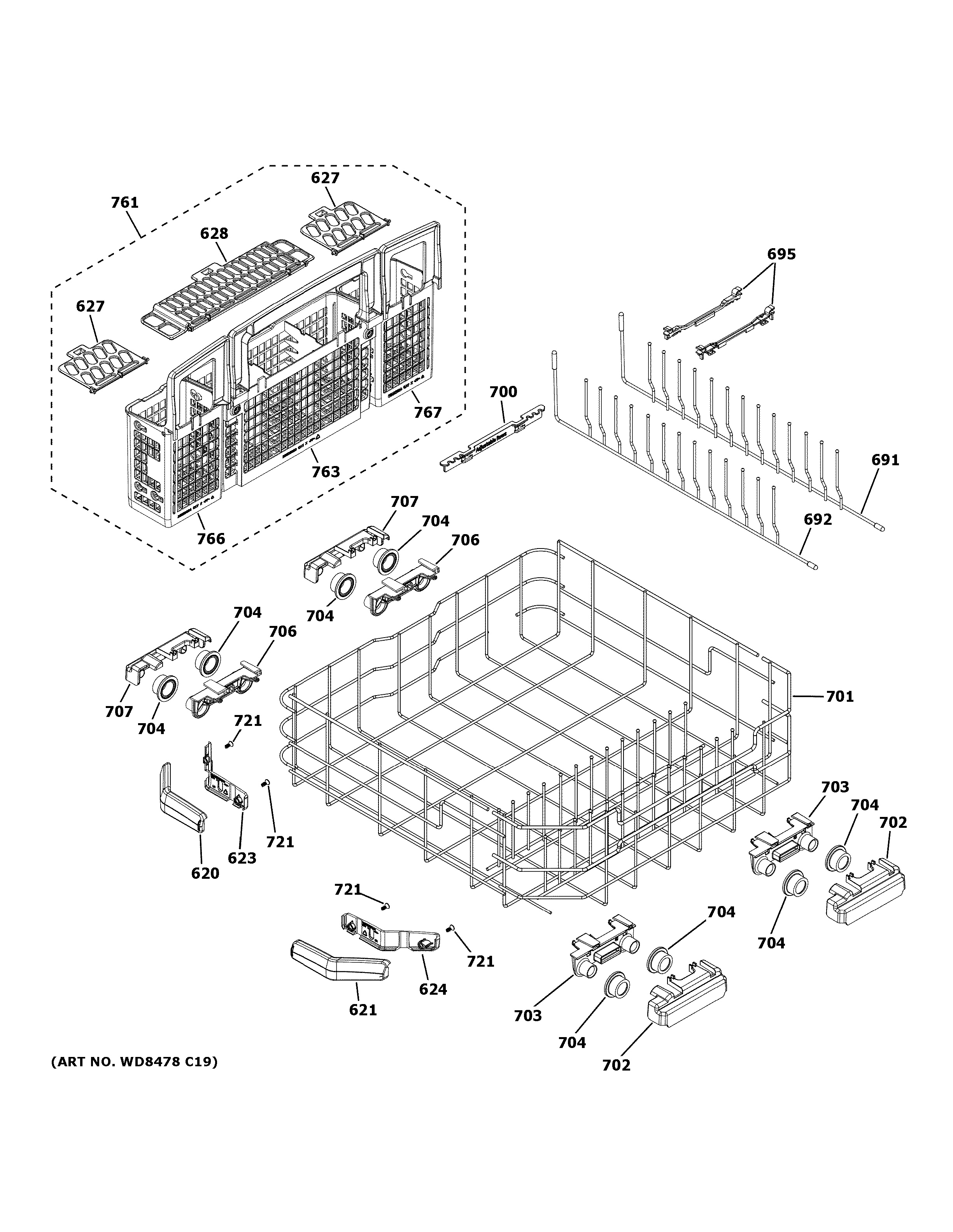 Assembly View for LOWER RACK ASSEMBLY | GDT720SSF4SS