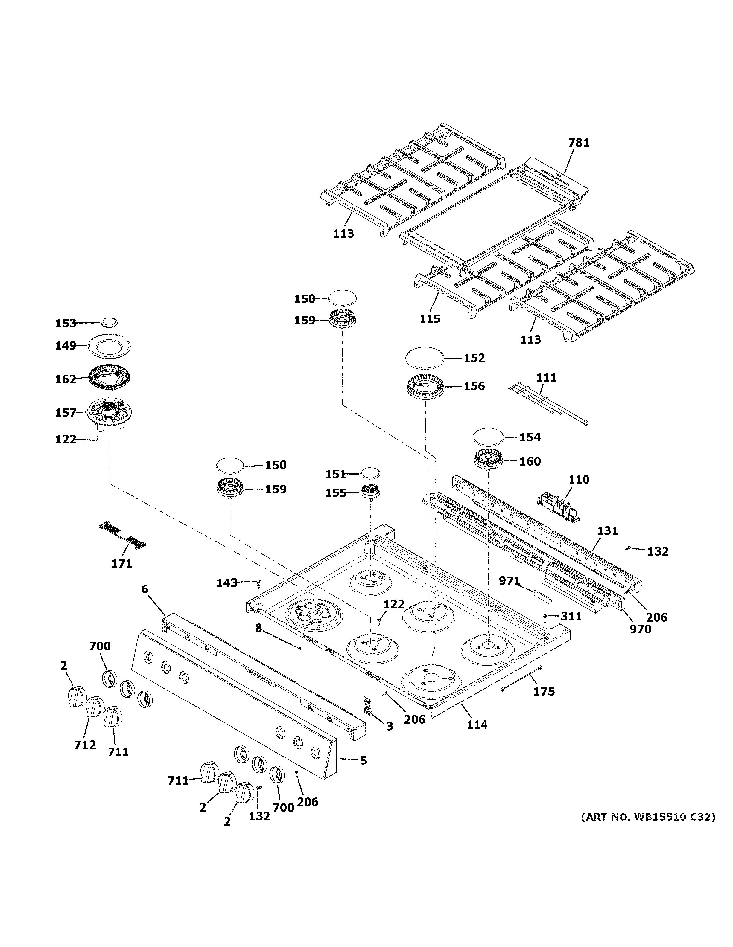 Assembly View for CONTROL PANEL & COOKTOP | CGS700M2N1S5