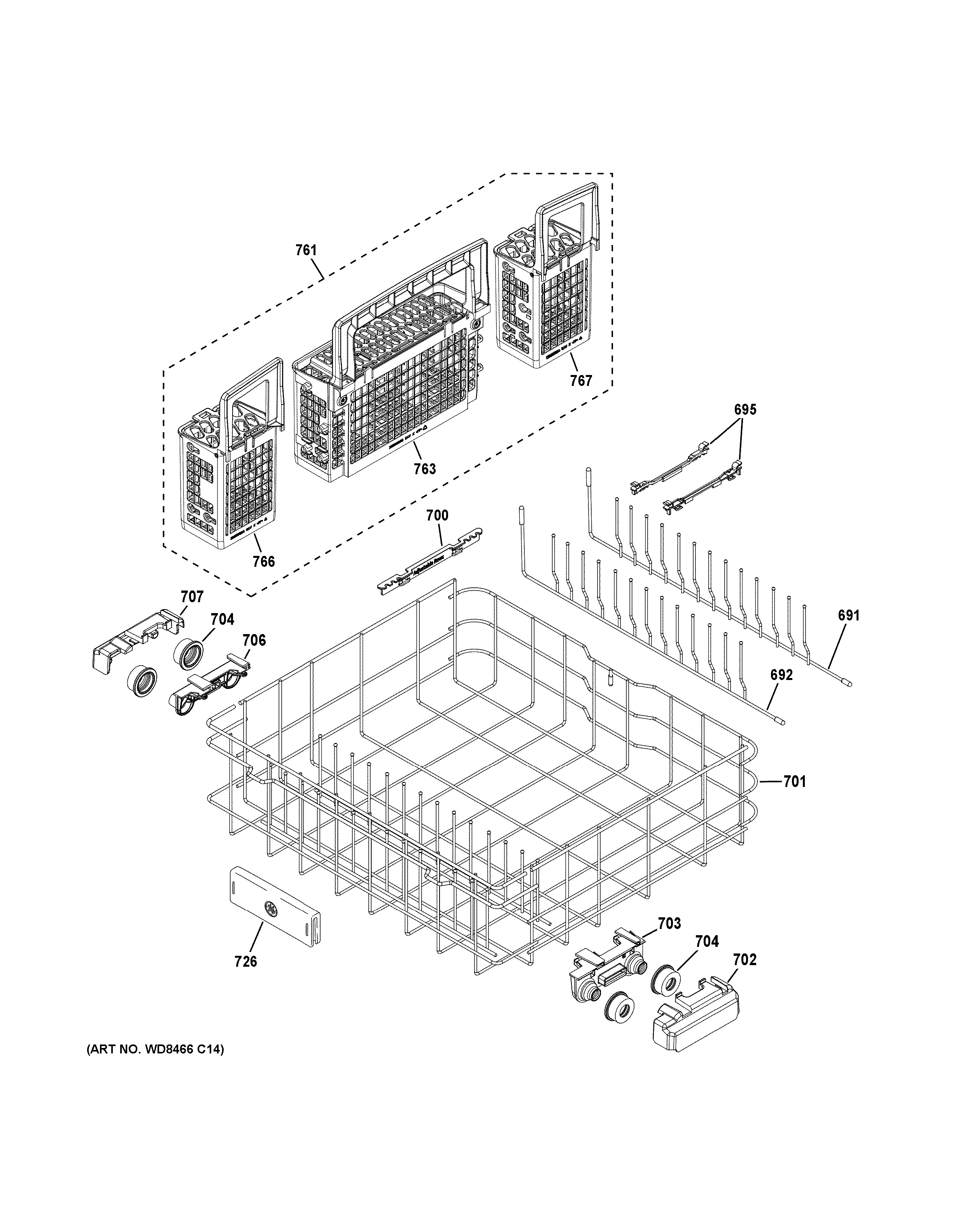 Assembly View for LOWER RACK ASSEMBLY | PDT750SMF8ES