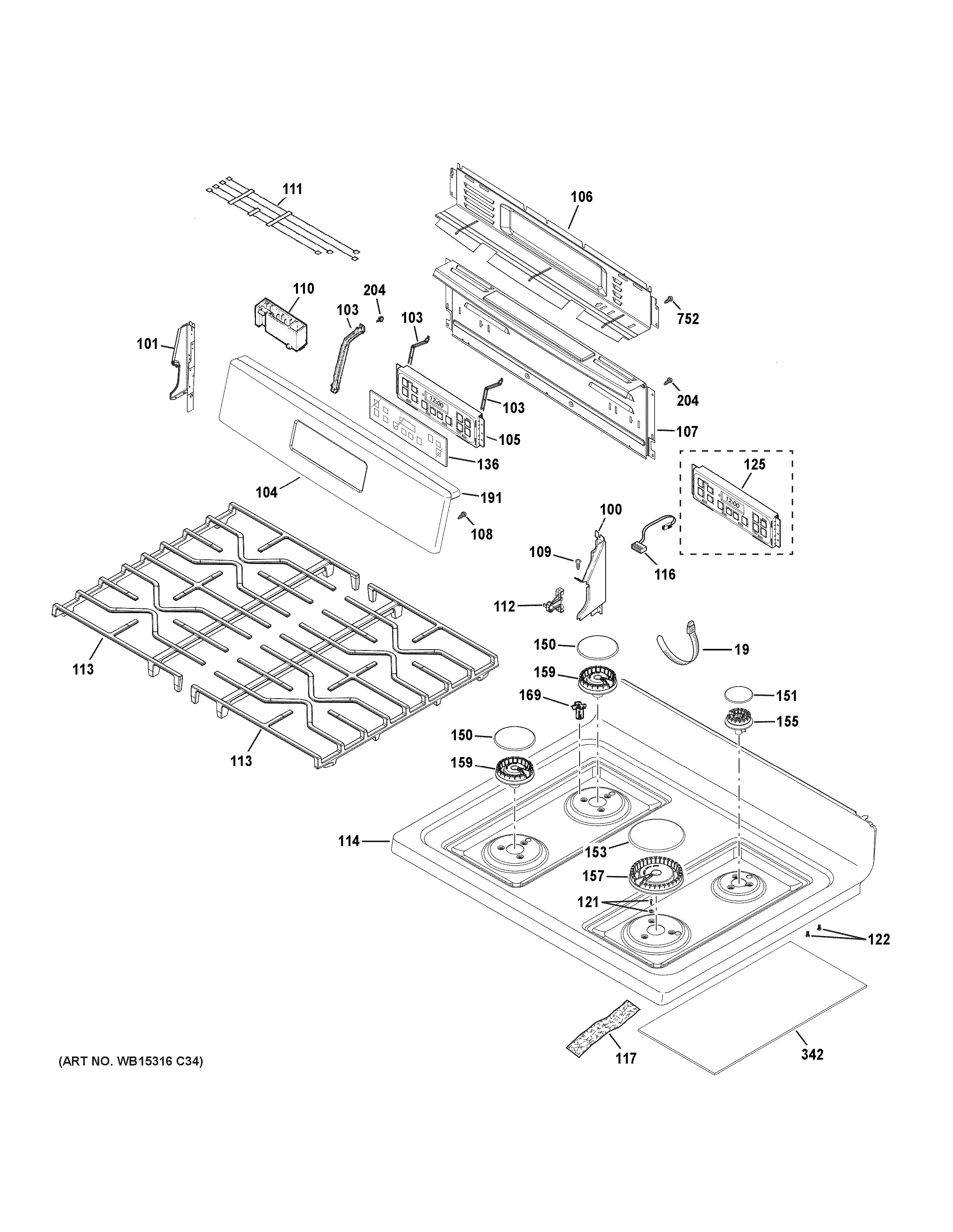 Assembly View for CONTROL PANEL & COOKTOP | JGBS61RP1SS