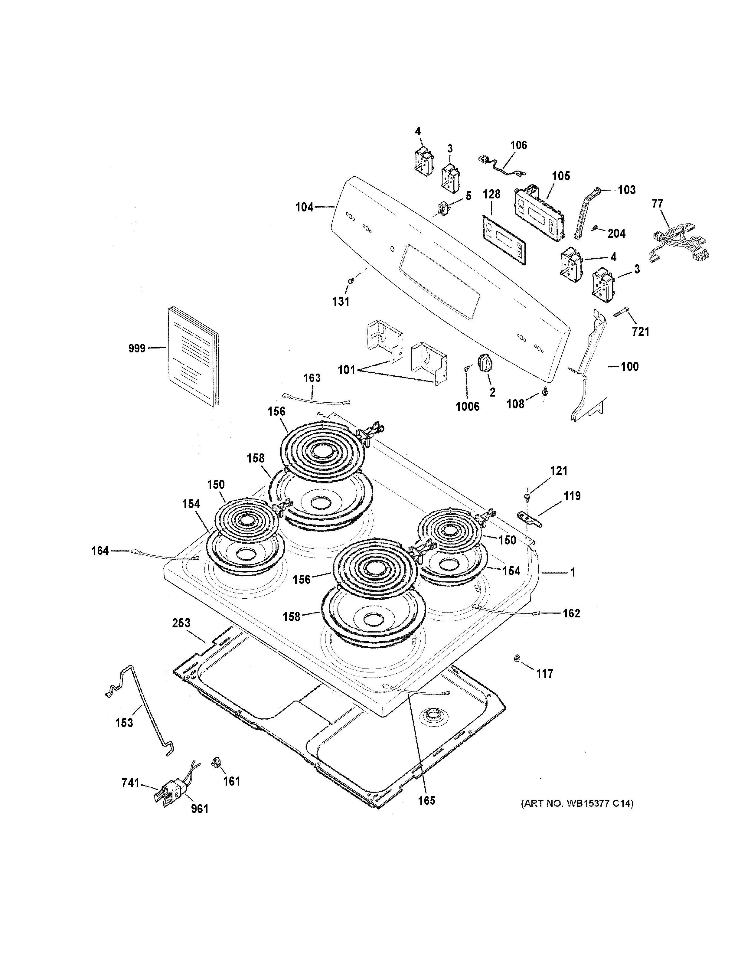 Assembly View for CONTROL PANEL & COOKTOP | JBS360RT1SS