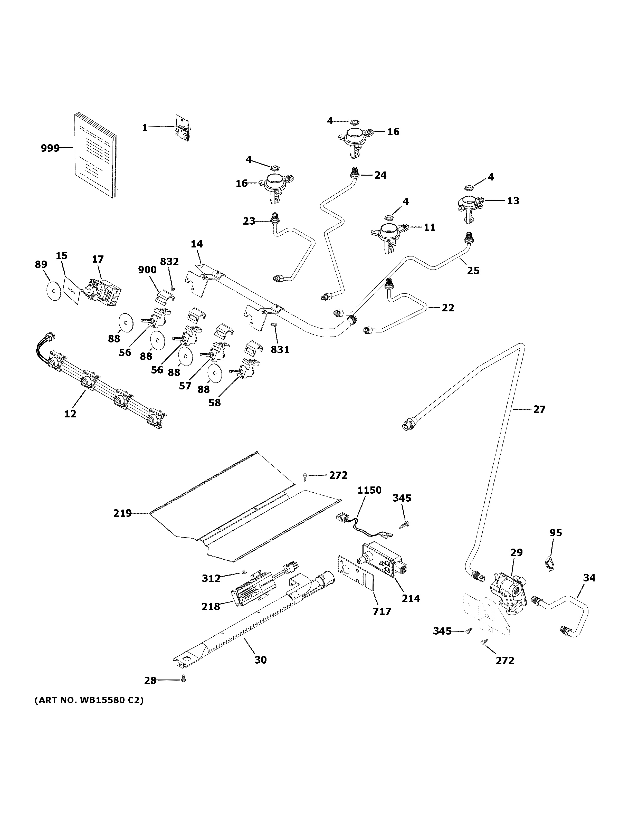 Assembly View For Gas & Burner Parts 