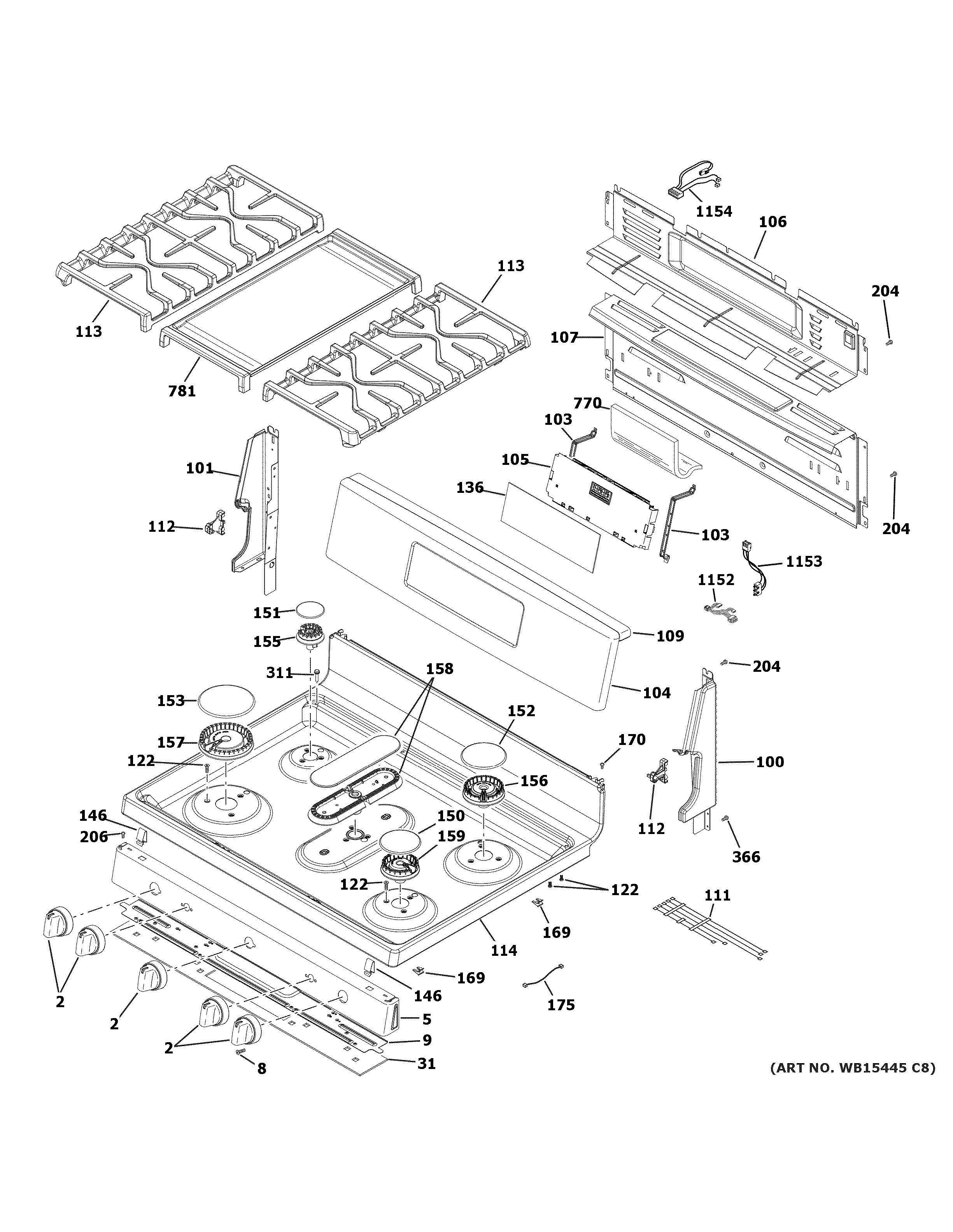 Assembly View for CONTROL PANEL & COOKTOP JGB735SP1SS