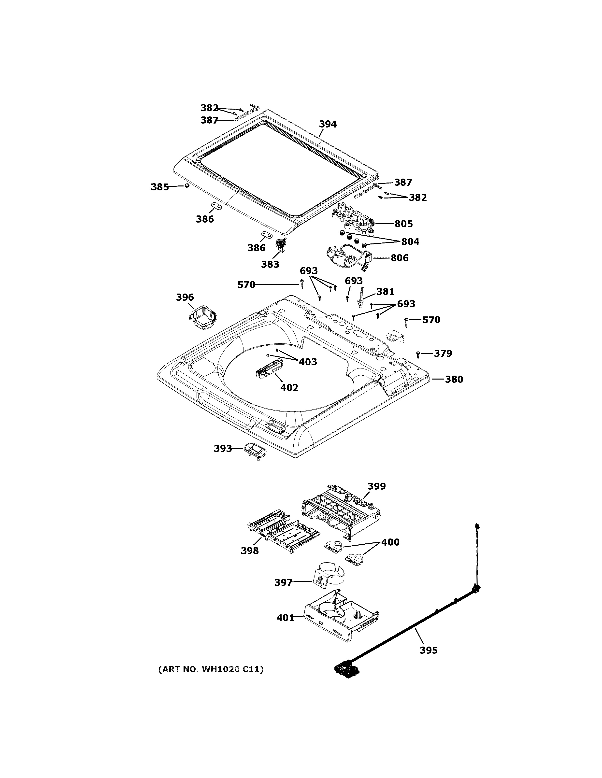 Assembly View for TOP PANEL & LID | GTW720BSN1WS