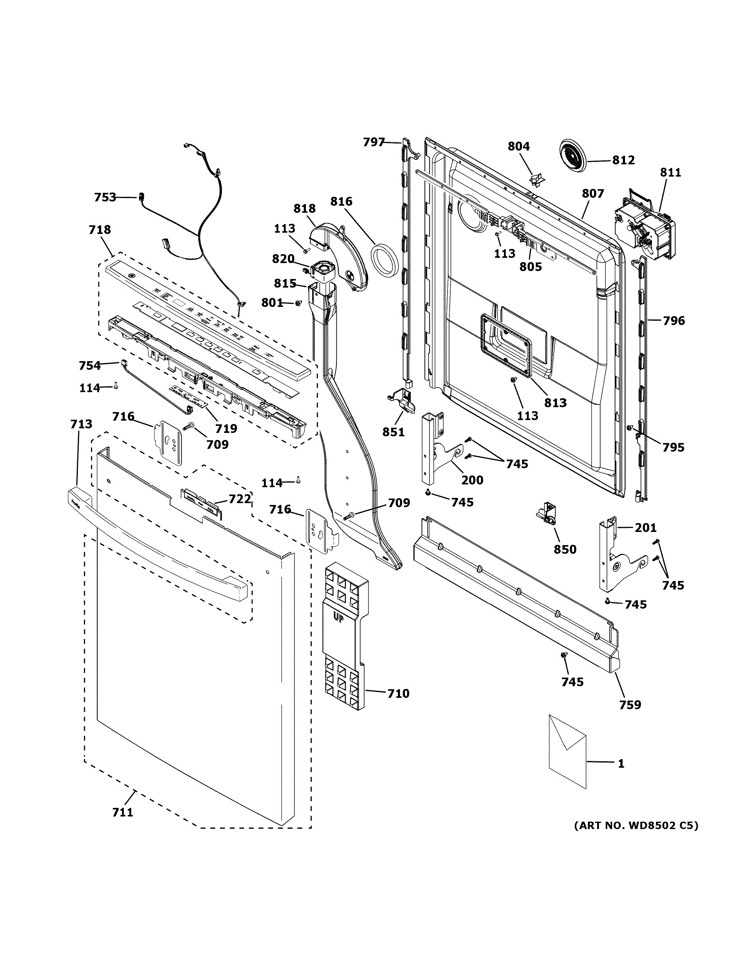 Assembly View for ESCUTCHEON & DOOR ASSEMBLY | PDT715SYN3FS