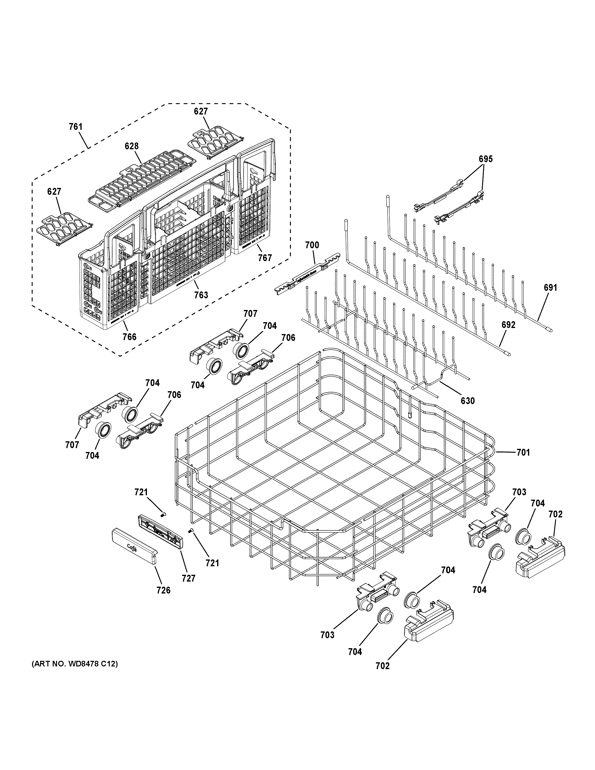 Assembly View for LOWER RACK ASSEMBLY CDT725SSF0SS