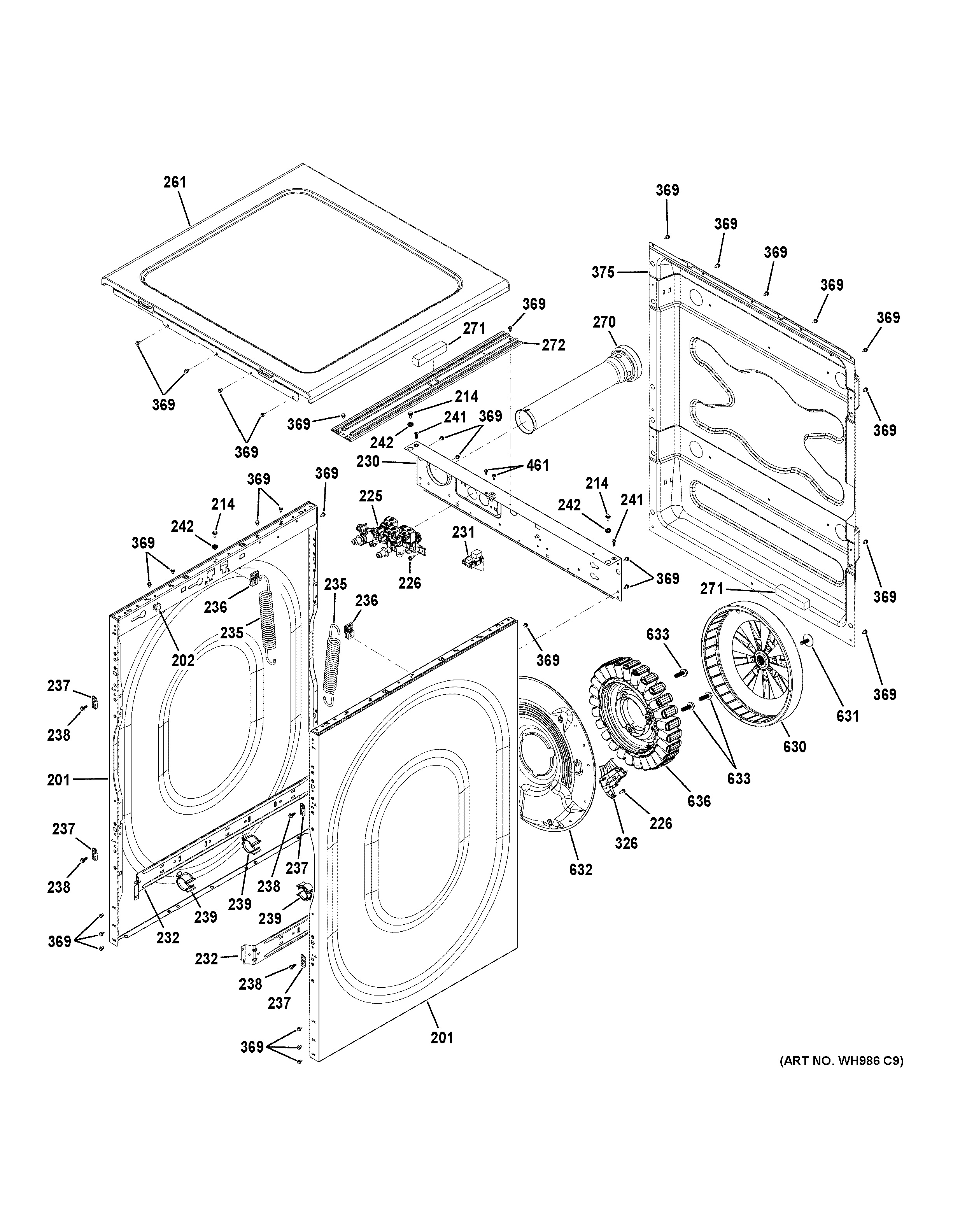 Assembly View for CABINET, TOP PANEL & DRIVE ASSEMBLY | GFW490RSK0WW