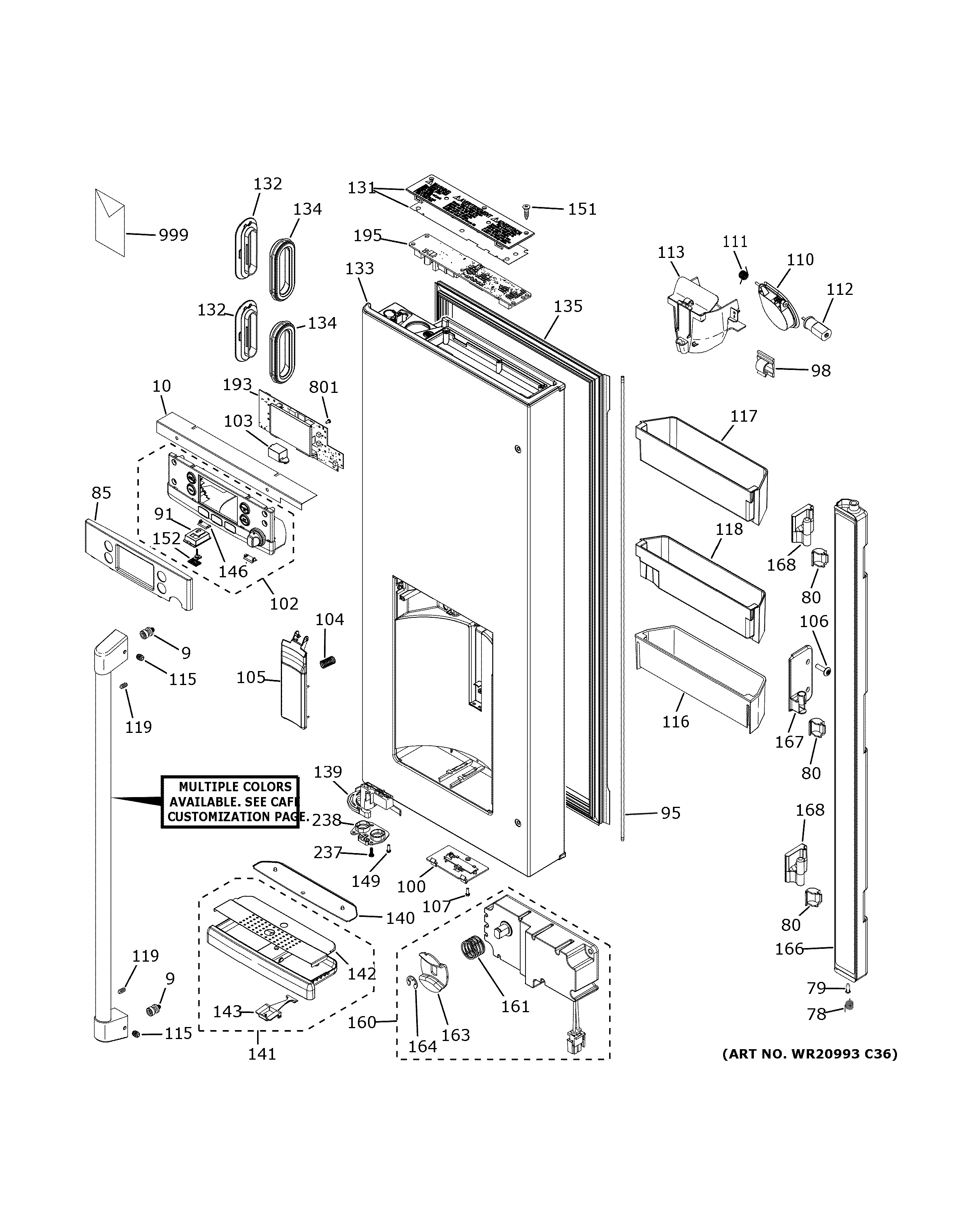 Assembly View for DISPENSER DOOR CYE22TP2MIS1