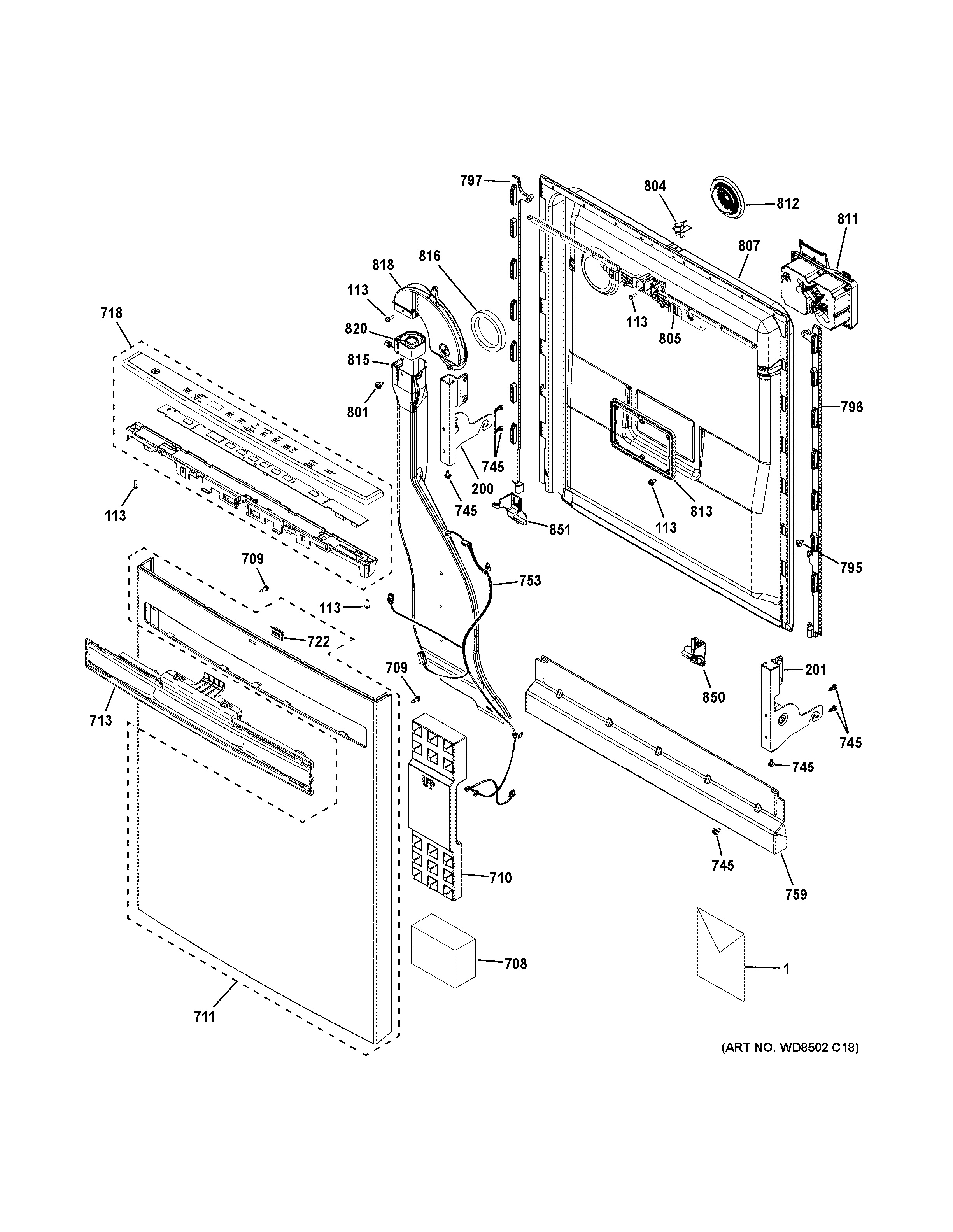 Assembly View for ESCUTCHEON & DOOR ASSEMBLY | GDP665SYN8FS