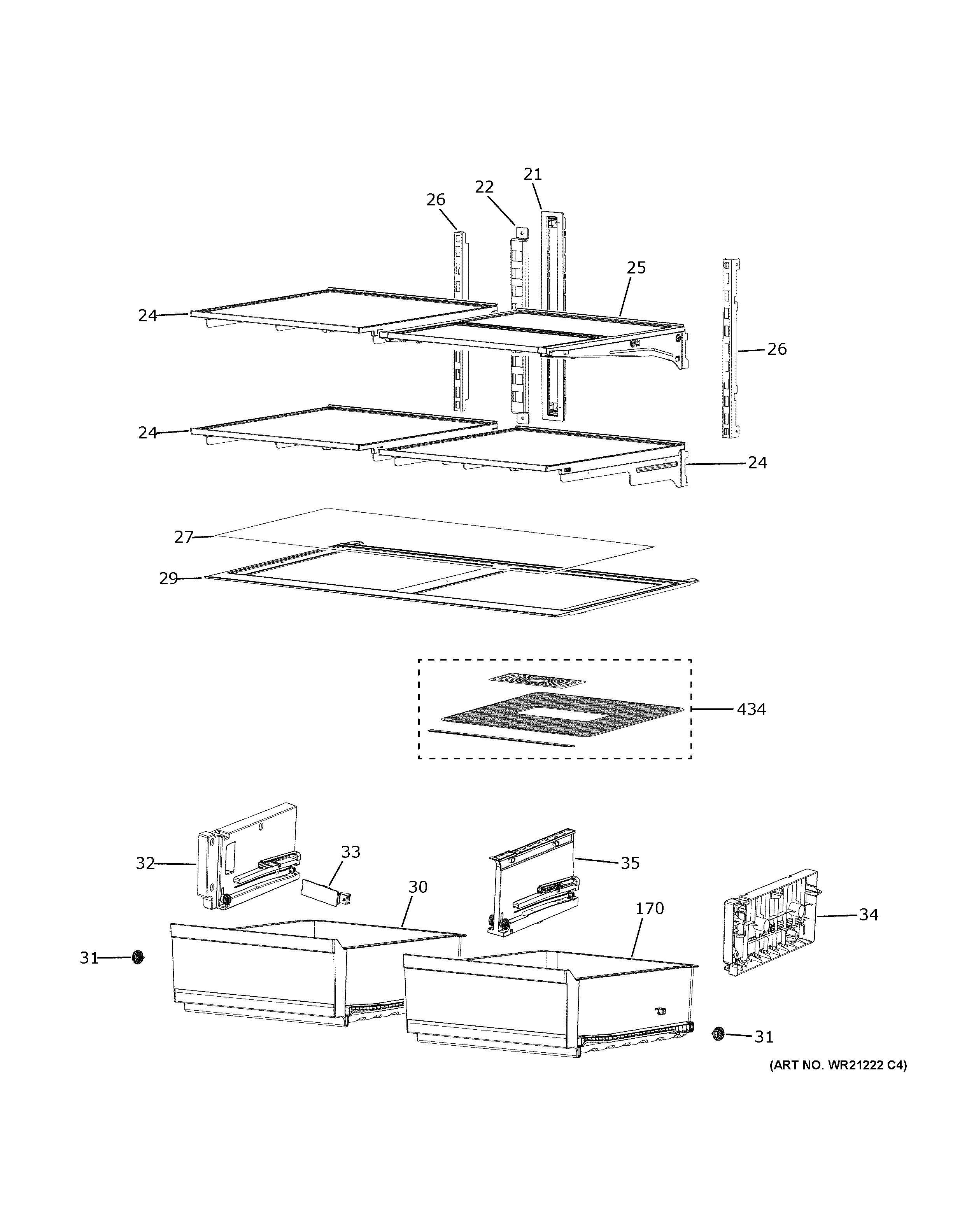 Assembly View for REFRIGERATOR SHELVES CXE22DM5PBS5
