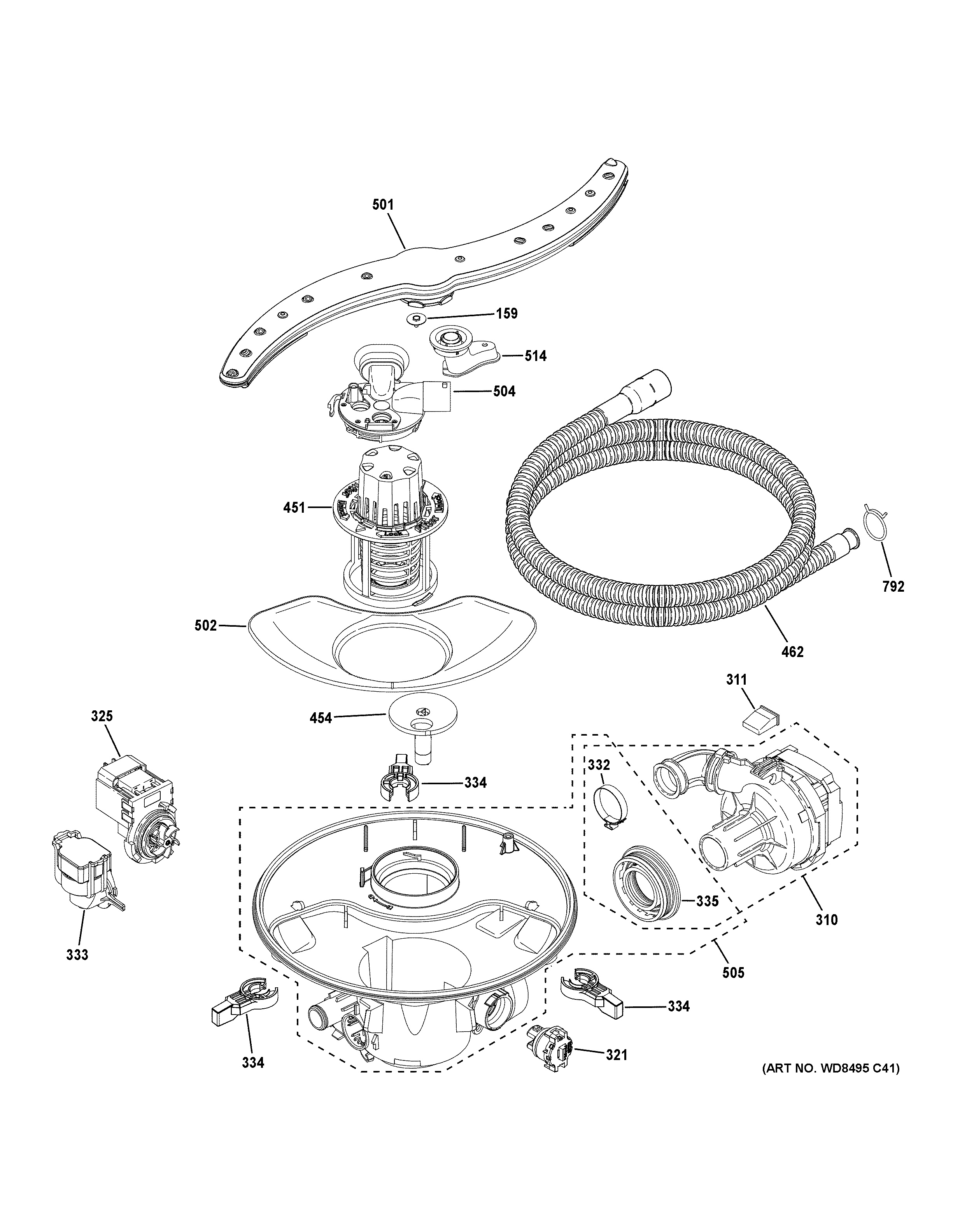 Assembly View for MOTOR, SUMP & FILTER ASSEMBLY PDT715SYN8FS