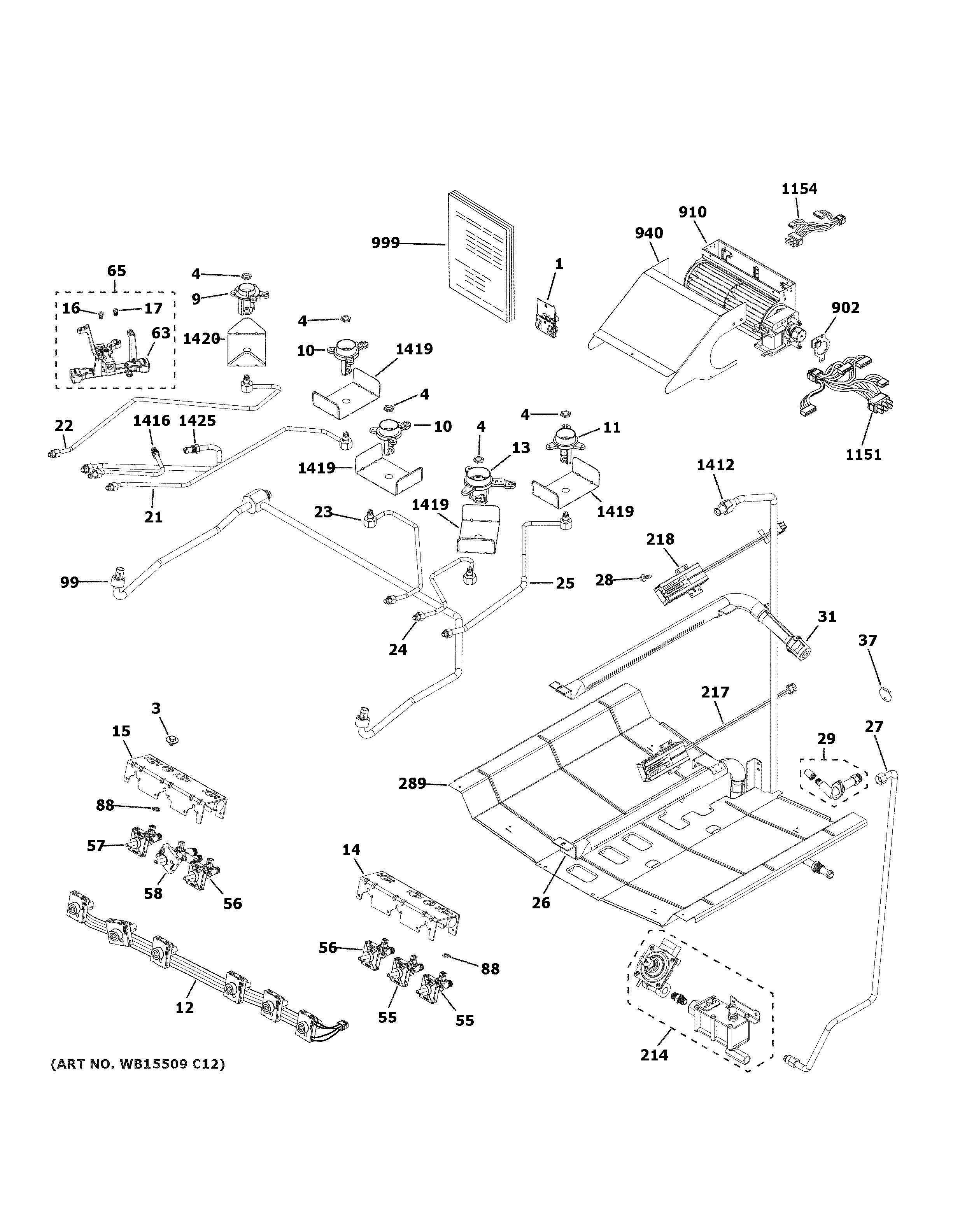 Assembly View for GAS & BURNER PARTS | CGS700P4M3W2