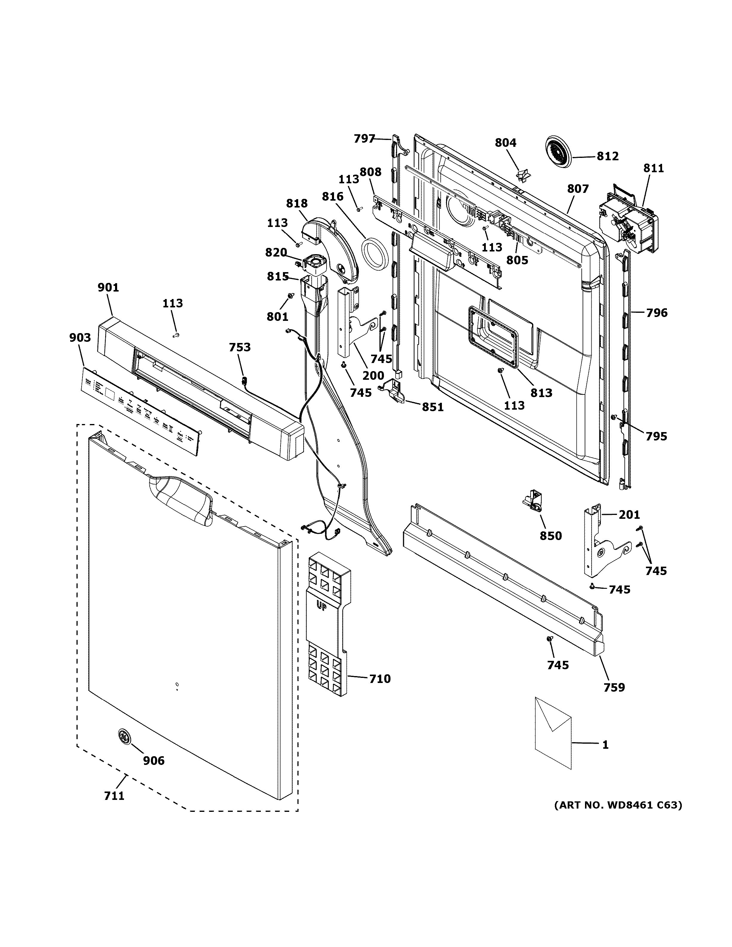 Assembly View for ESCUTCHEON & DOOR ASSEMBLY | GDF645SGN0WW