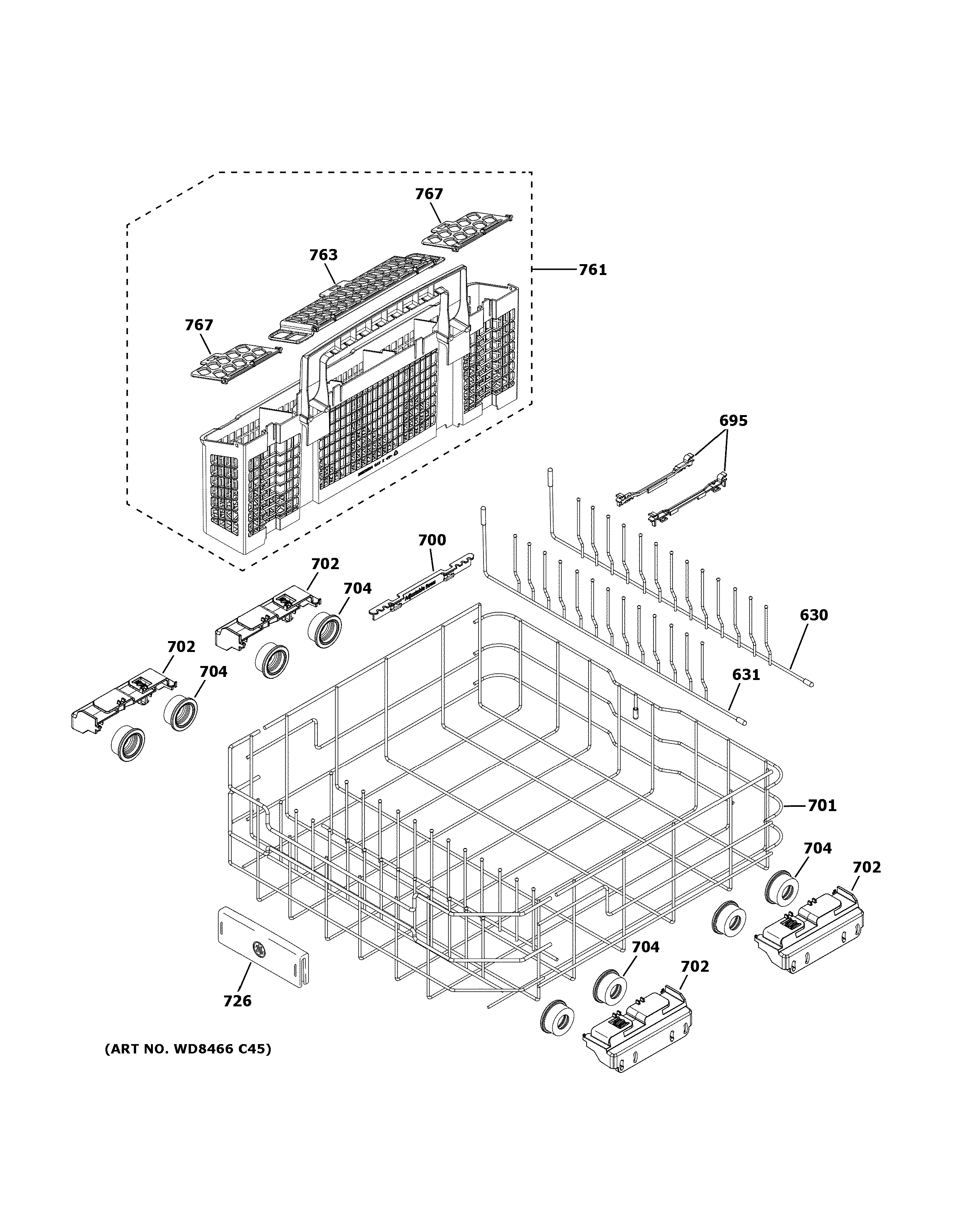 G665 Storage Rack Assembly View for LOWER RACK ASSEMBLY | GDP665SYN3FS