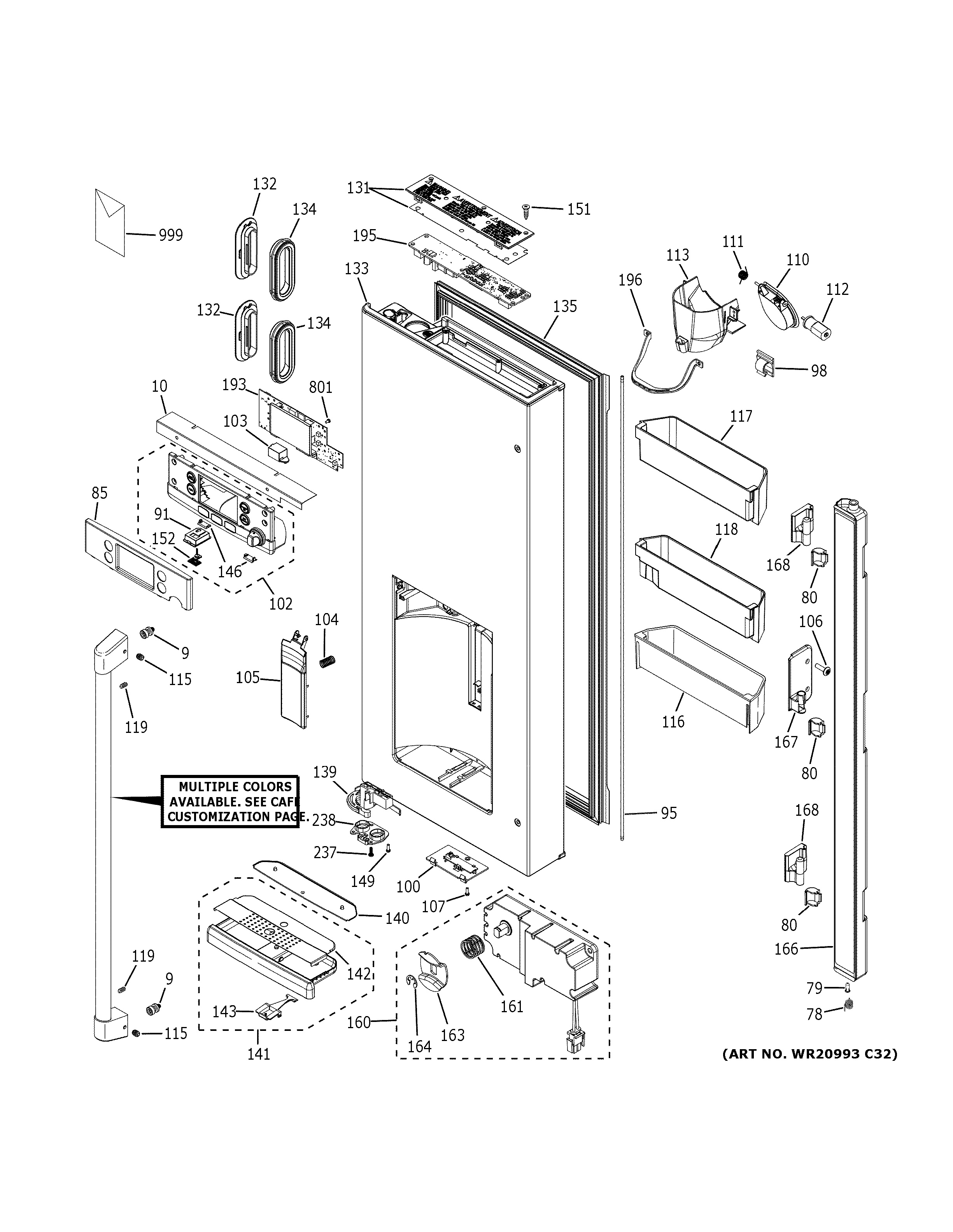 Assembly View for DISPENSER DOOR CYE22TP2MDS1