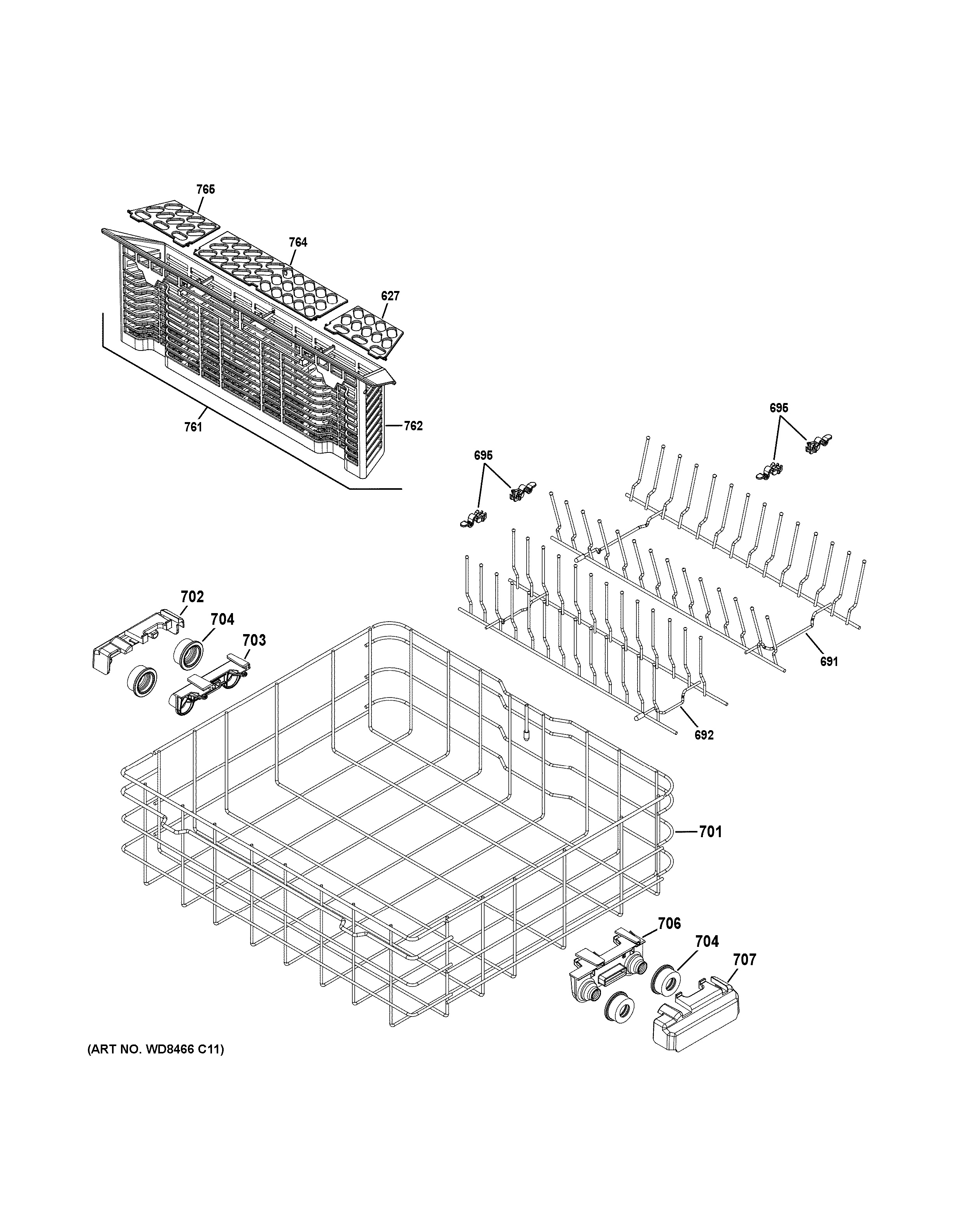 Assembly View for LOWER RACK ASSEMBLY | GDF570SSF0SS