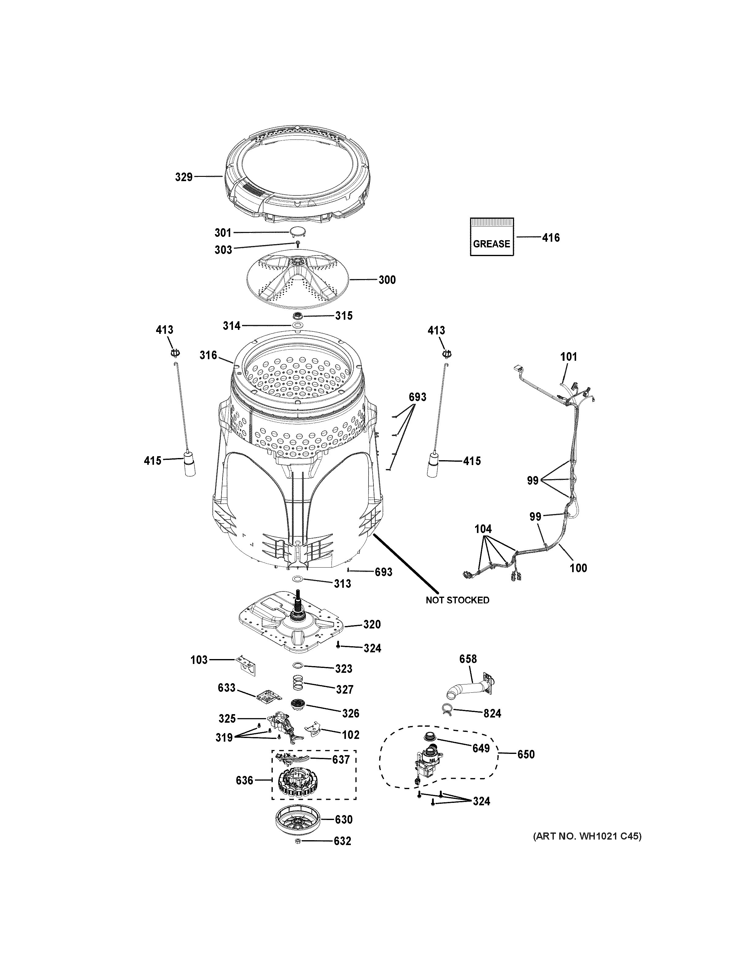 Assembly View for TUB & MOTOR GTW720BSN1WS