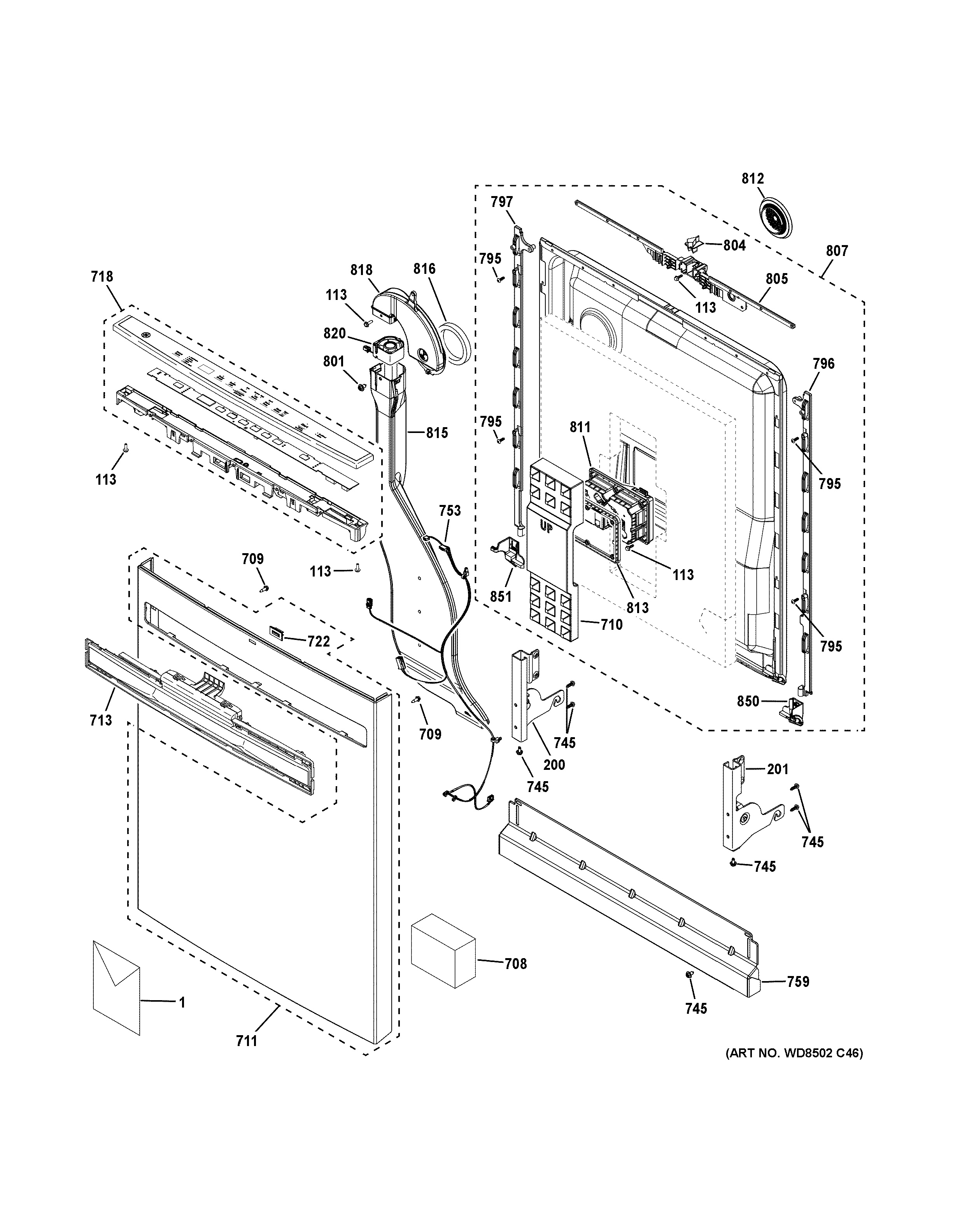 Assembly View for ESCUTCHEON & DOOR ASSEMBLY | GDP645SYN8FS